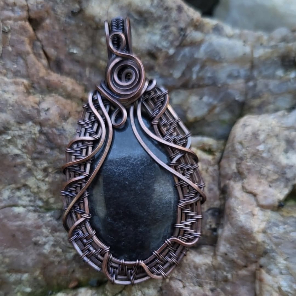 Handcrafted Silver Sheen Obsidian Pendant - Picture 3 of 6